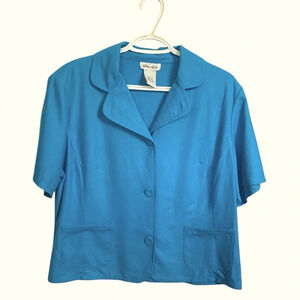 Kara Casual Vintage 100% silk teal short sleeved jacket/top, pockets